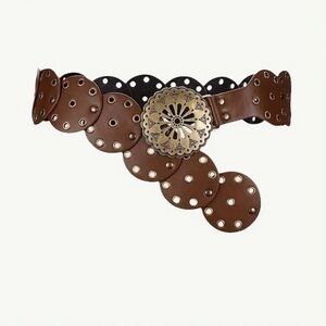 Wide Hallow-Out Brown Western Belt with Drop